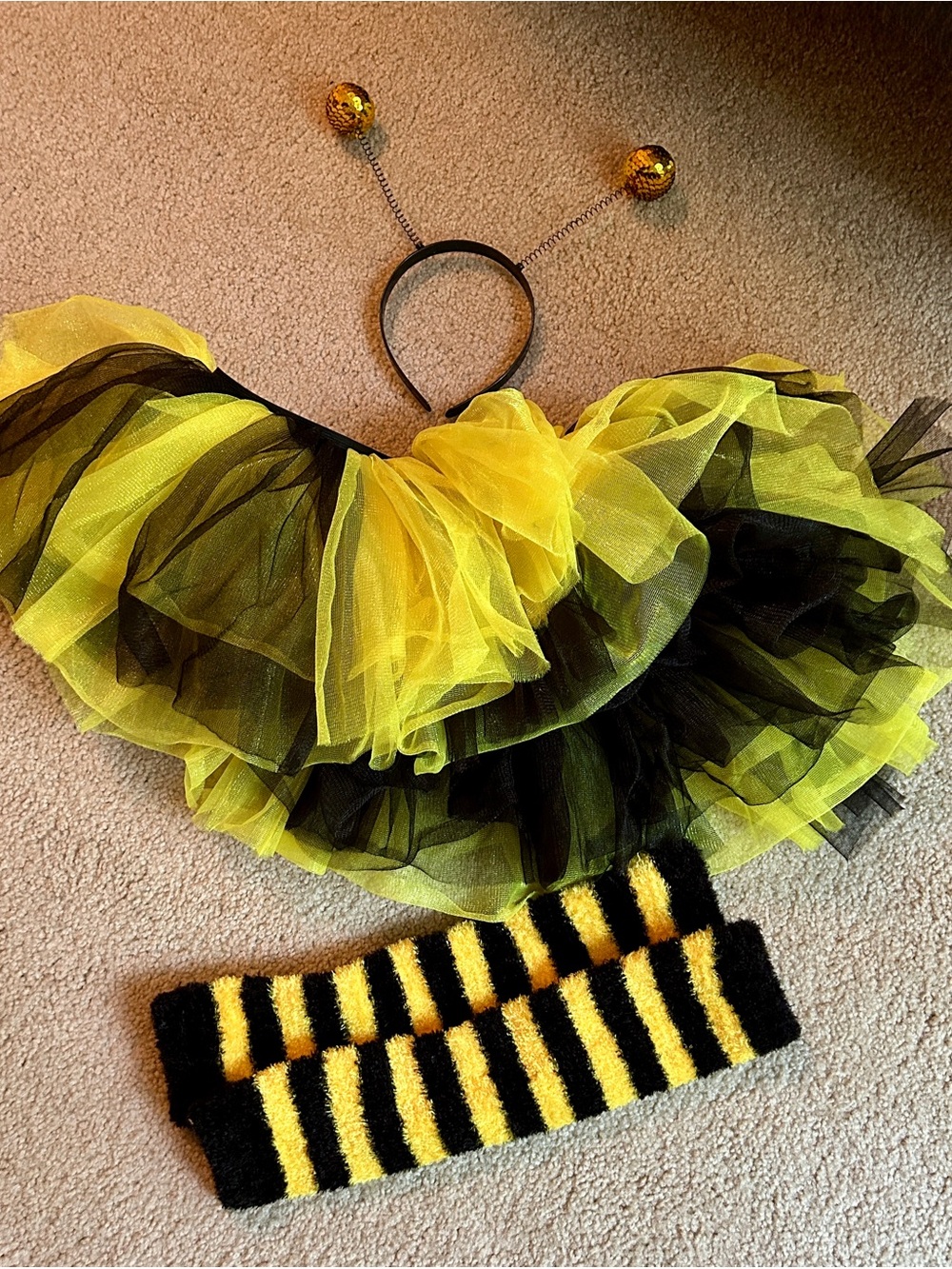 Party City Yellow and Black Bee Tutu Costume Set with Antennae